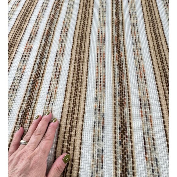 Vintage 70s curtains, beige, brown, tan, blue stripes, rod header, pair - Picture 4 of 10